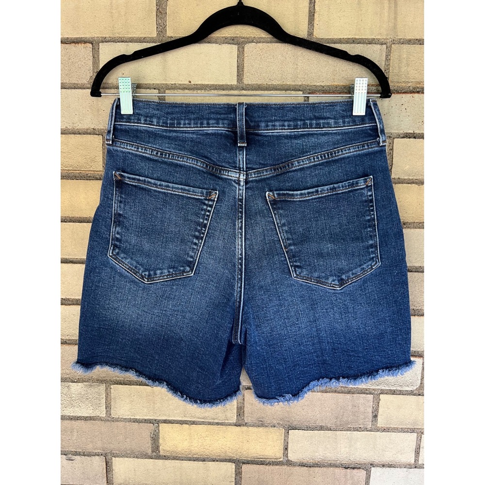 ANA High Rise Midi Denim Shorts Dark Wash Distressed Size 8 - Picture 3 of 3